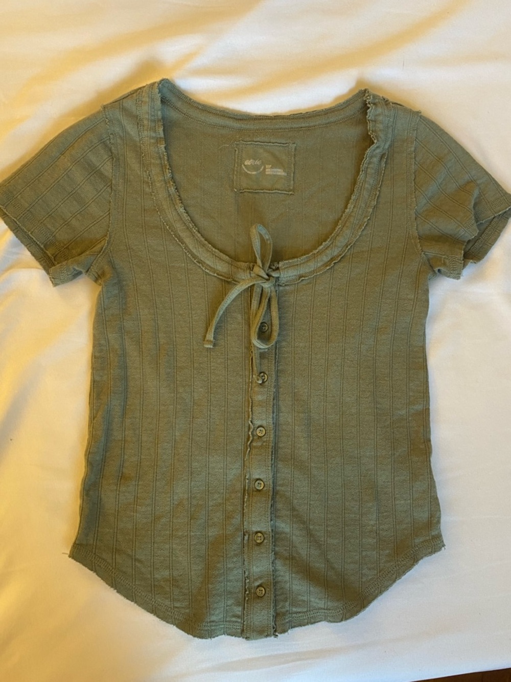aerie Olive Tie-Front Button Down Top